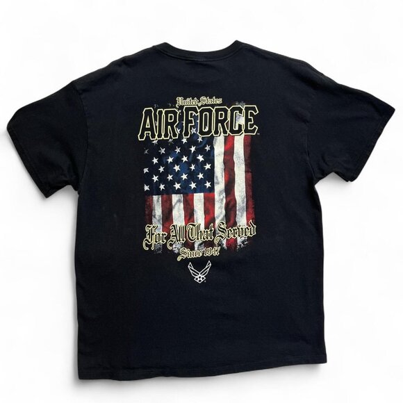 Black Ink Live Free Air Force Men’s Black Cotton Graphic T‑Shirt Size XL - Picture 3 of 5